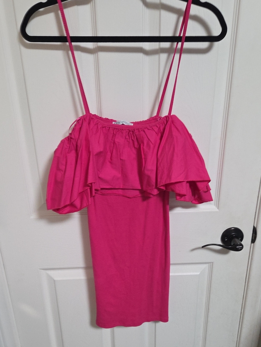 Zara Hot Pink Ribbed Off-Shoulder Top
